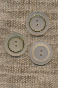 Hvid/gennemsigtig 2-huls knap m/guld 22 mm