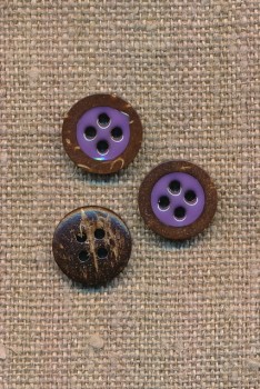 Kokos knap 4-huls med lilla midte 12,5 mm.