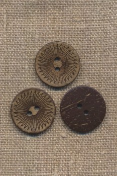 2-huls Kokos knap med mønster i natur og mørk, 20 mm.