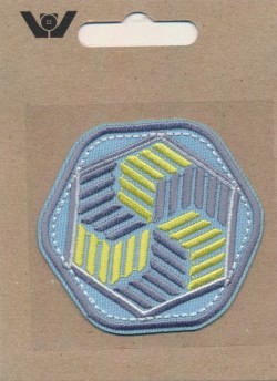 Motiv hexagon i lyseblå , lysegul og hvid.