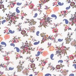 Let Bomulds-voil i hvid med blomster og sjalsmønster