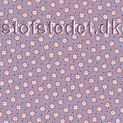 Bomuld øko-tex 100, i lys syren med blomster.