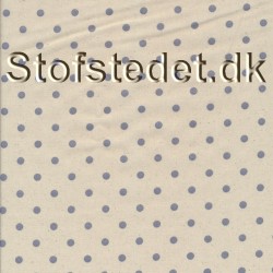 Bomuld i offwhite med prikker i støvet blå - forvasket