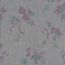 Stribet bomuld m/stræk i knækket hvid/sort med blomster