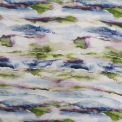 Hør/Viskose i batik digitalt print i hvid blå oliven cerisse