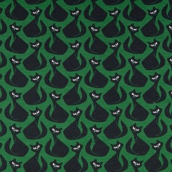 Isoli-French Terry med stræk mørk grøn med sorte katte