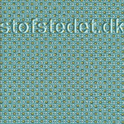 Økologisk Bomuld/elasthan i småmønstret petrol, lime, hvid og sort.