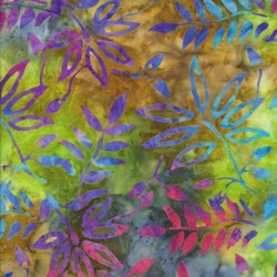 Afklip Patchworkstof batik med grene og blade i multifarvet, 50x55 cm.