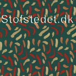 Afklip Viscose jersey i flaskegrøn med penselstrøg i sand,mørkerød og brun. 100 cm.