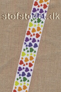 Elastik til undertøj 35 mm. hvid med multifarvede hjerter