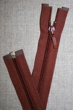 27 cm. delbar lynlås YKK, rød-brun