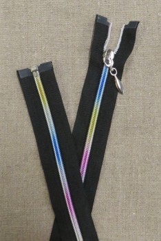 40 cm. delbar lynlås sort og multifarvet