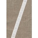 Jacquardvævet bånd i knækket hvid 14 mm. 