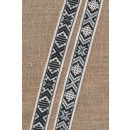 Vævet bånd med stjerne og striber i hvid og sort 16 mm.