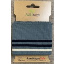 Ribkant med college striber i støvet grå-blå, mørkeblå og offwhite 70 mm x 110 cm.