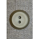 Lys beige/grøn knap m/oliven kant, 18 mm.
