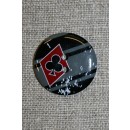 2-huls knap sort/grå/rød m/ruder/klør, 25 mm.