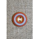 Flerfarvet knap m/cirkler, rød/lyseblå/lyserød, 13 mm.