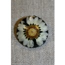 Sort knap m/Marguerit, 25 mm.