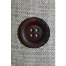 4-huls knap krakeleret mørkebrun, 20 mm.