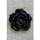 Knap med rose i sort, 34 mm.