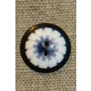 2-huls knap mønstret i hvid sort denim 20 mm.