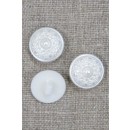 Rund knap i perlemorslook med mønster, 15 mm.