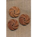 Knap i mørkt oliventræ med mønster, 30 mm.