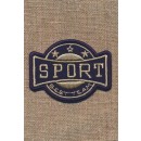 Motiv med teksten Sport i marine og beige