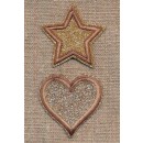 2 Motiver med hjerte og stjerne i glimmer i guld-brun