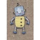 Motiv med baby robot i hvid, lyseblå og lysegul