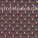 Fast bomuld økotex med påfuglefjer, i sort, grå, okker og pink