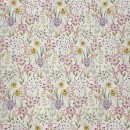 Bomuld med blomster print hvid, pink, rosa, grøn