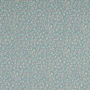 Bomulds poplin med små blomster i aqua, kit, varm rød