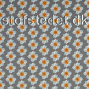 Bomulds jersey i grå med blomster i babylyseblå, orange og hvid
