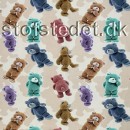 Bomuldsjersey økotex m/digitalt tryk i pudder med plys bamser