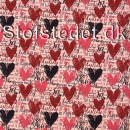 Bomuldsjersey økotex m/digitalt tryk i babylyserød med hjerter i rød og marine