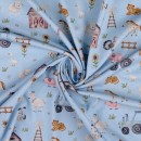 Bomuldsjersey økotex m/digitalt tryk i lyseblå med dyr - bondegård