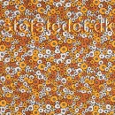 100% viskose poplin med blomst/cirkel i gul, brændt orange, hvid
