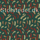 Afklip Viscose jersey i flaskegrøn med penselstrøg i sand,mørkerød og brun. 100 cm.