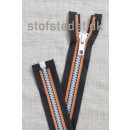 40 cm. delbar lynlås plast sort/orange/hvid