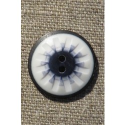 2-huls knap mønstret i hvid sort denim 25 mm.