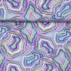 Bomulds jersey med grafisk print i turkis, aqua, lilla, grøn