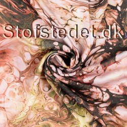 Let 100% viscosesatin i batik/marmor print i rosa, brun, sart gul